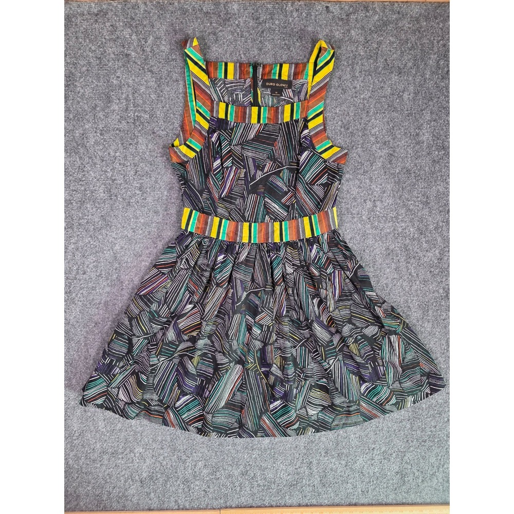 Duro Olowu Fit Flare Dress Womens 10 Multicolor Abstract Stripe Square Neck JCP